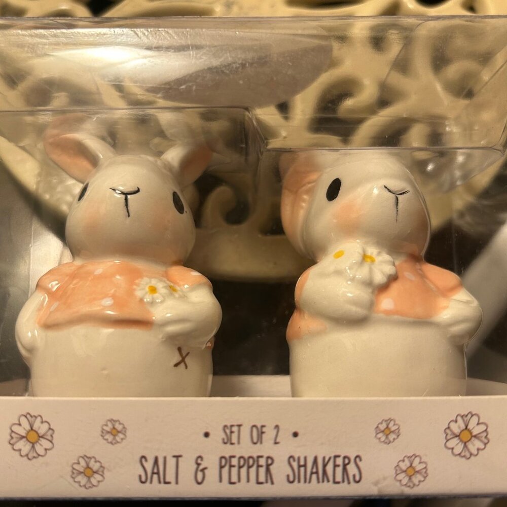 Adorable Mr. & Mrs. Rabbit Salt & Pepper Shakers, New in Package